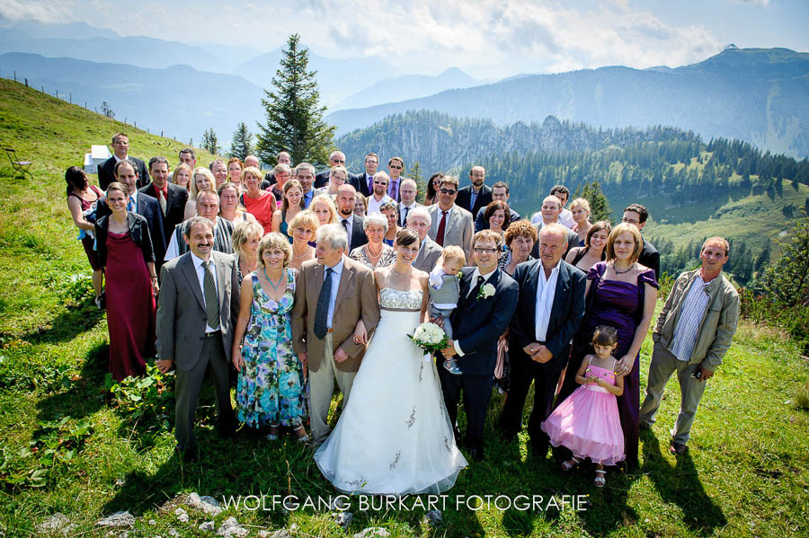 Hochzeitsreportage Chiemsee, Gruppenfoto auf der Kampenwand