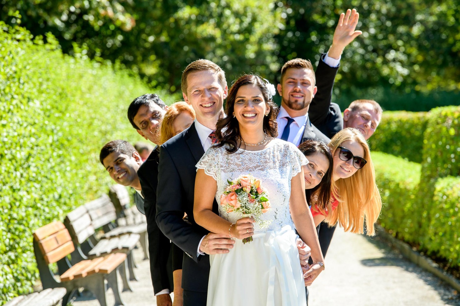 Hochzeitsfotograf München, Gruppenfoto im Hofgarten